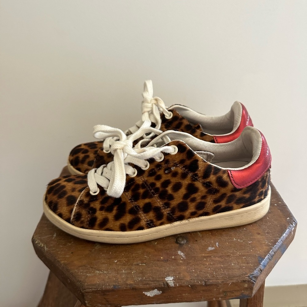 Isabel Marant cowhide Leopard Print Sneakers with Red Accents - Picture 3 of 6